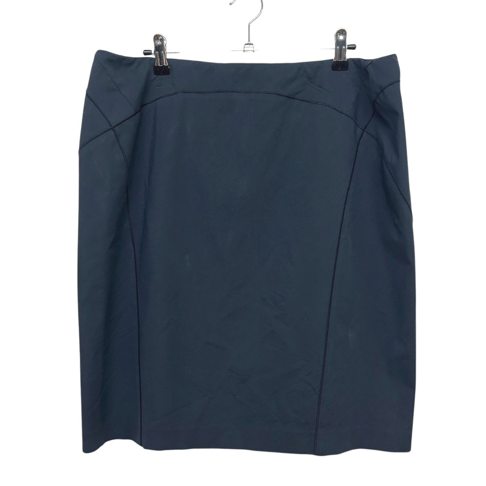 Lafayette 148 Pencil Skirt 14‎ Stretch Cotton Navy Classic Minimalist Workwear
